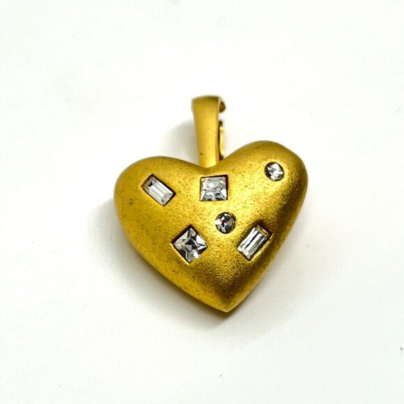 MARVELLA PEARL NECKLACE W/ GOLD TONE HEART ENHANCER PENDANT RHINESTONE VINTAGE - Picture 12 of 16